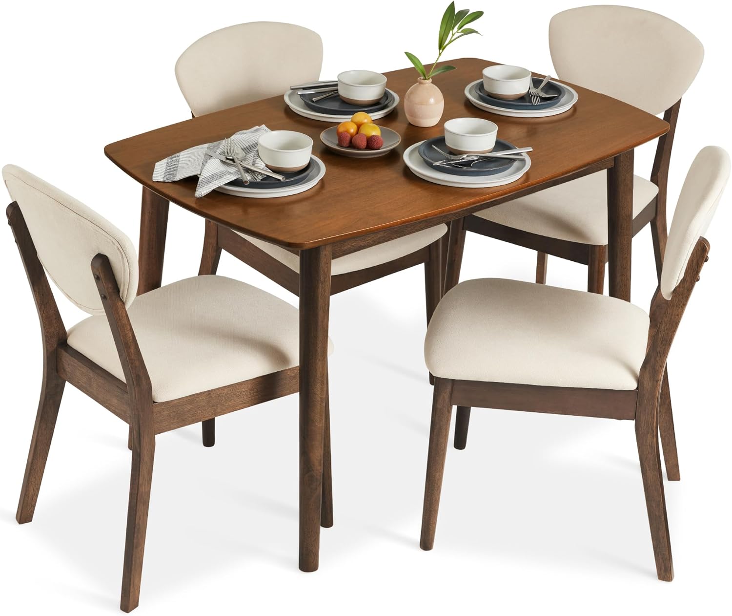 Best Choice Products 5-Piece Dining Set, Compact Mid-Century Modern Table & Chai...