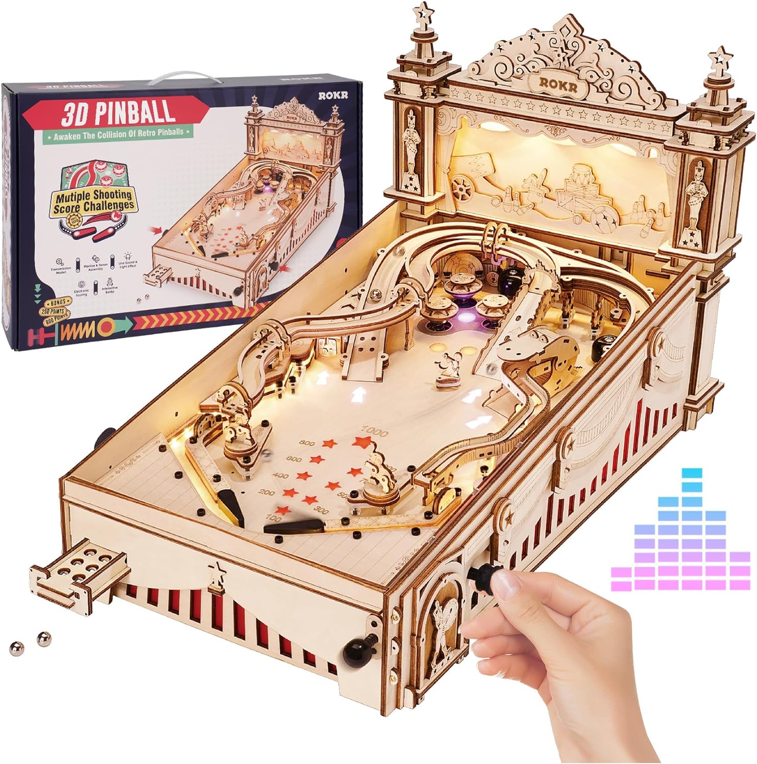 ROKR Miniature Pinball Machine-3D Wooden Puzzles f...