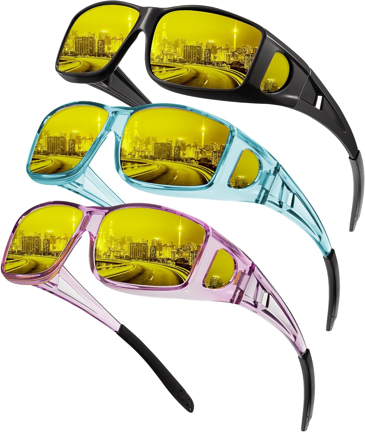 KALIYADI Night-Vision-Glasses Fit-Over-Glasses Wrap-Around Glasses: Anti Glare N...