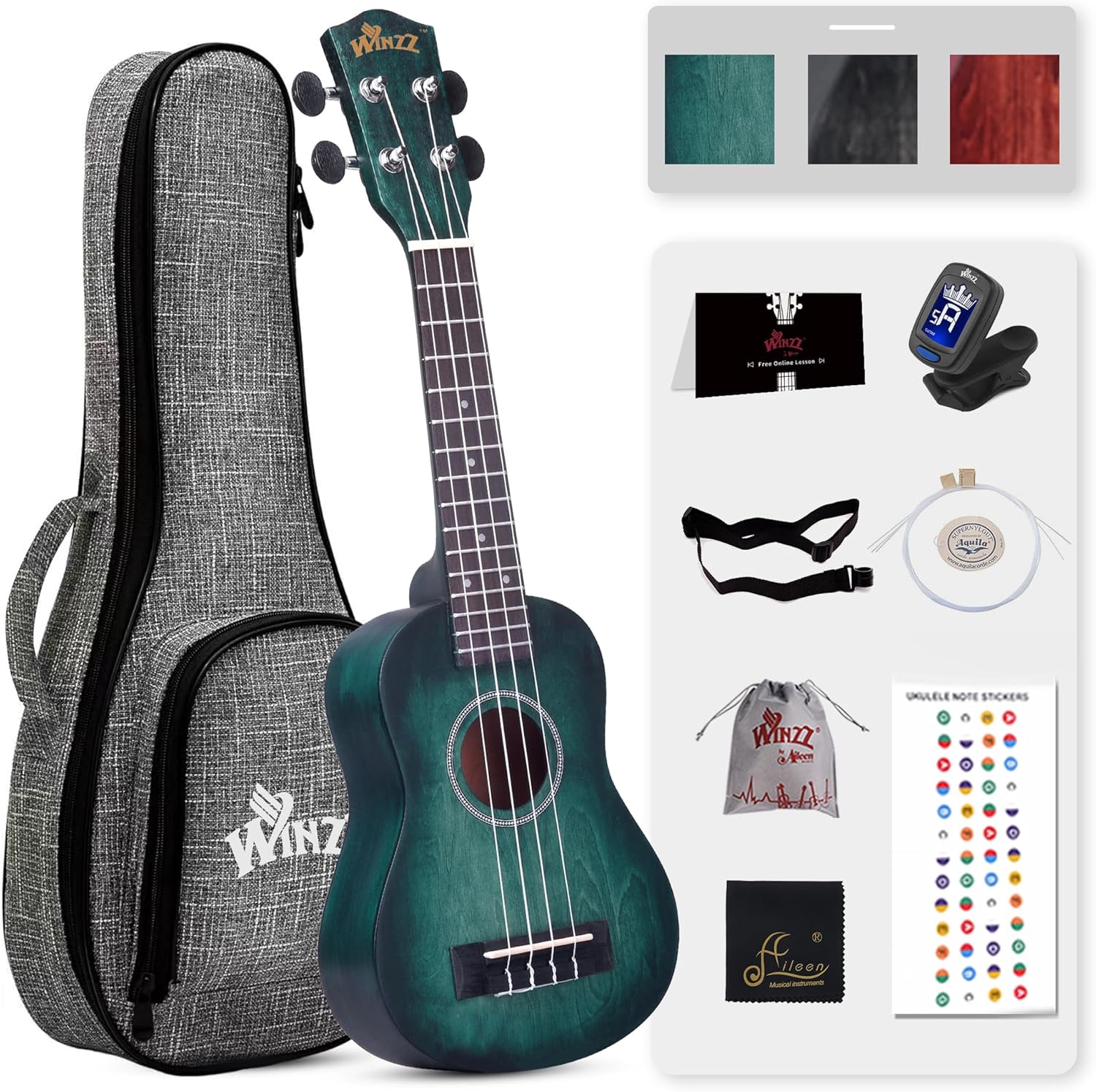 WINZZ HAND RUBBED Series - 21 Inches Soprano Ukulele Vintage Hawaiian Uke with O...