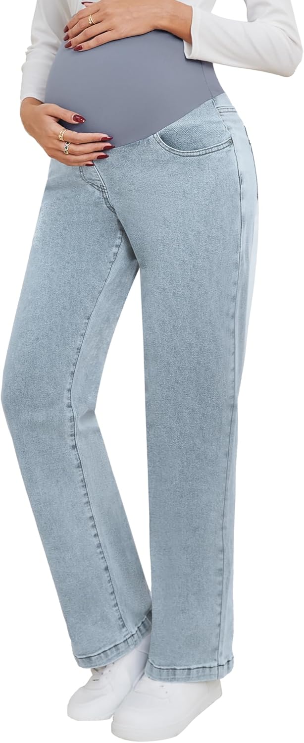 fitglam Women's Maternity Jeans Straight Leg Relaxed Fit Over Belly Pregnancy De...