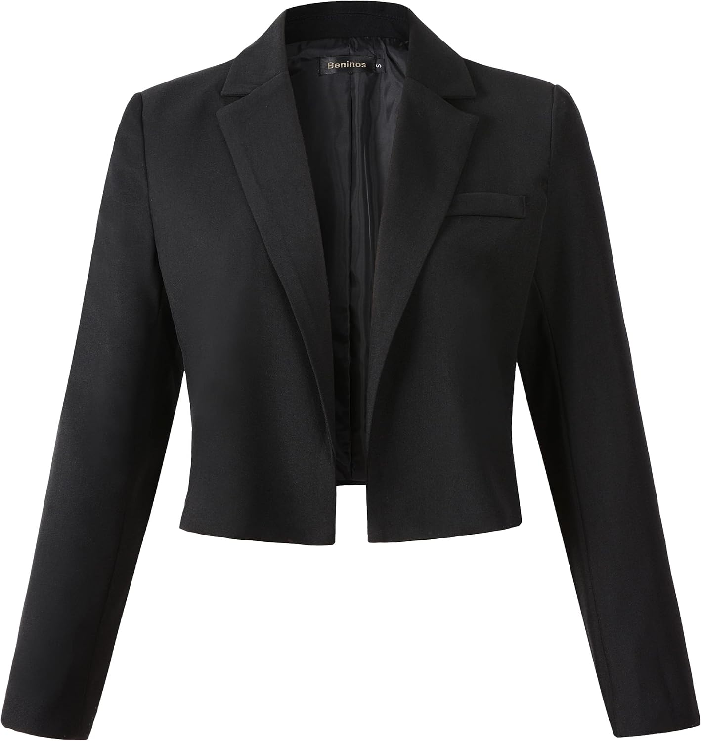 Beninos Womens Casual Blazers Open Front Cropped Blazer Jacket Large Black