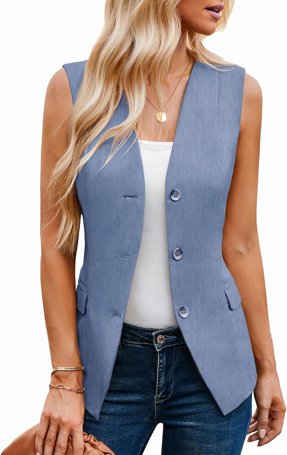 GRACE KARIN Women 2025 Button Down Sleeveless Vest Blazers Fully Lined Open Fron...