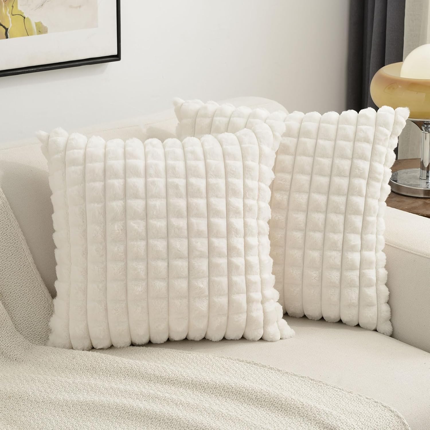 FUTEI Cream White Decorative Throw Pillow Covers 20x20 Inch Set of 2,Square Cush...