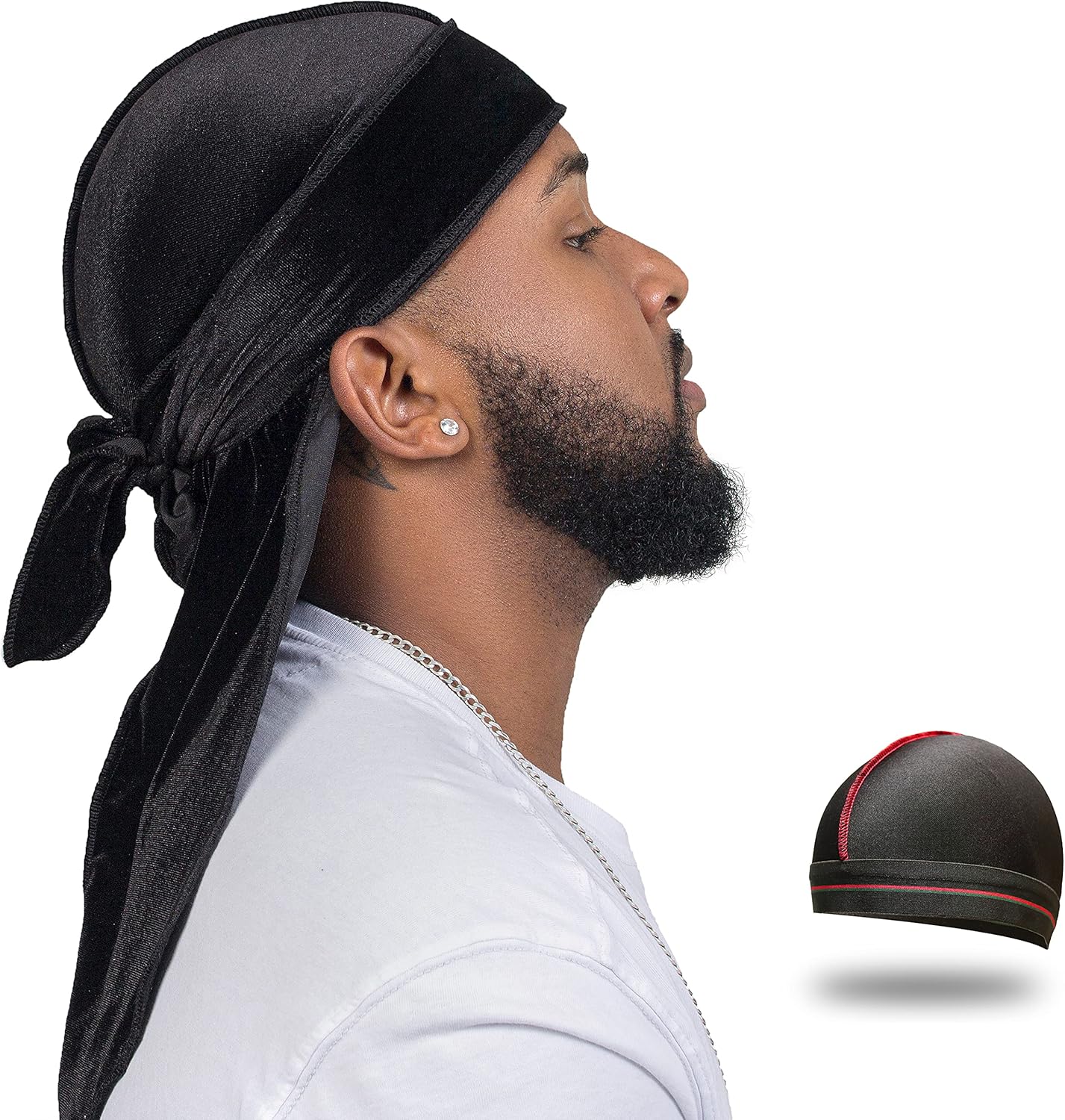 Velvet Durag for Men Wave Cap Velvet Dorag for Men Women 360 Wave Black