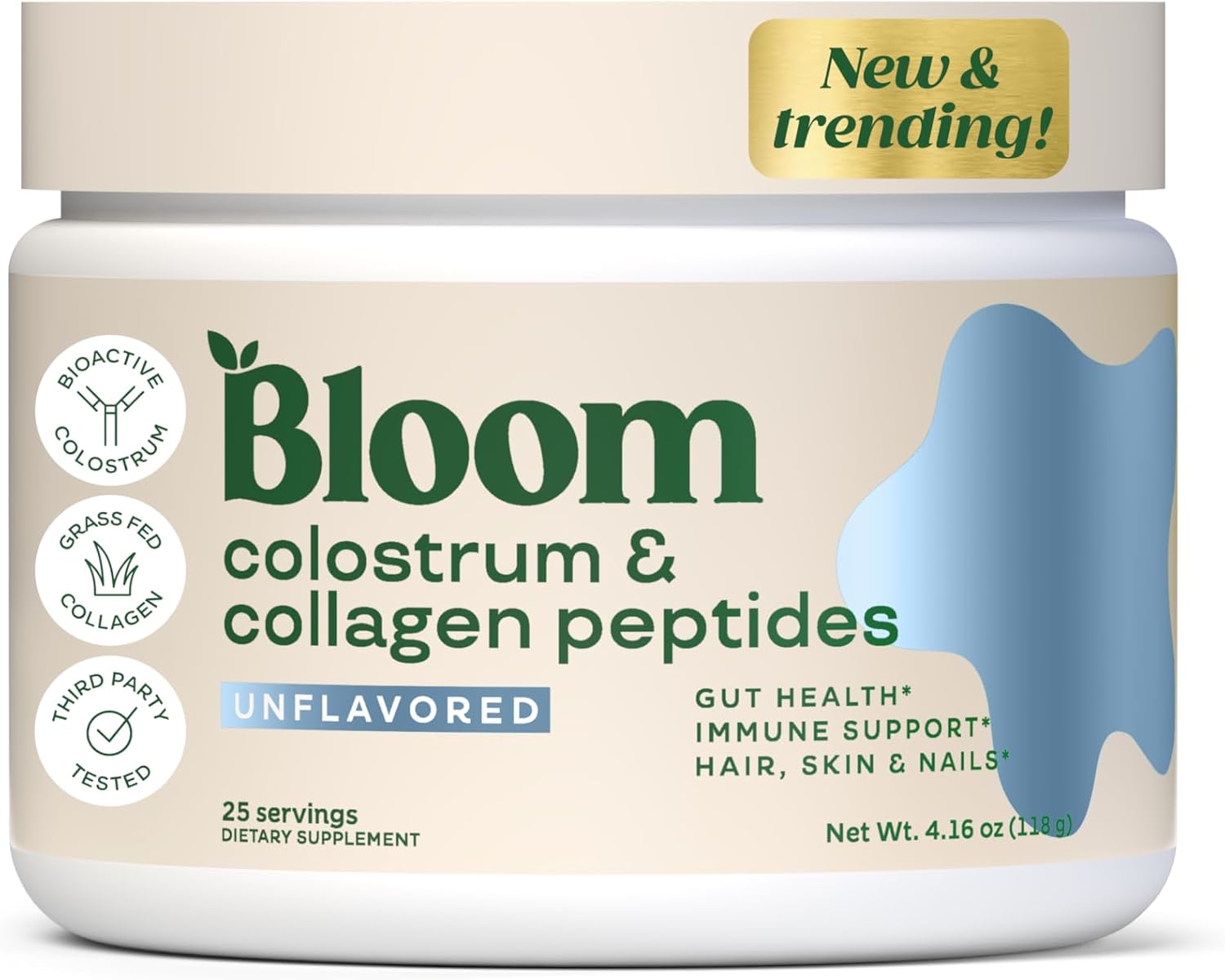Bloom Nutrition Bovine Colostrum Powder for Gut Health, Immune Support, Hair Gro...