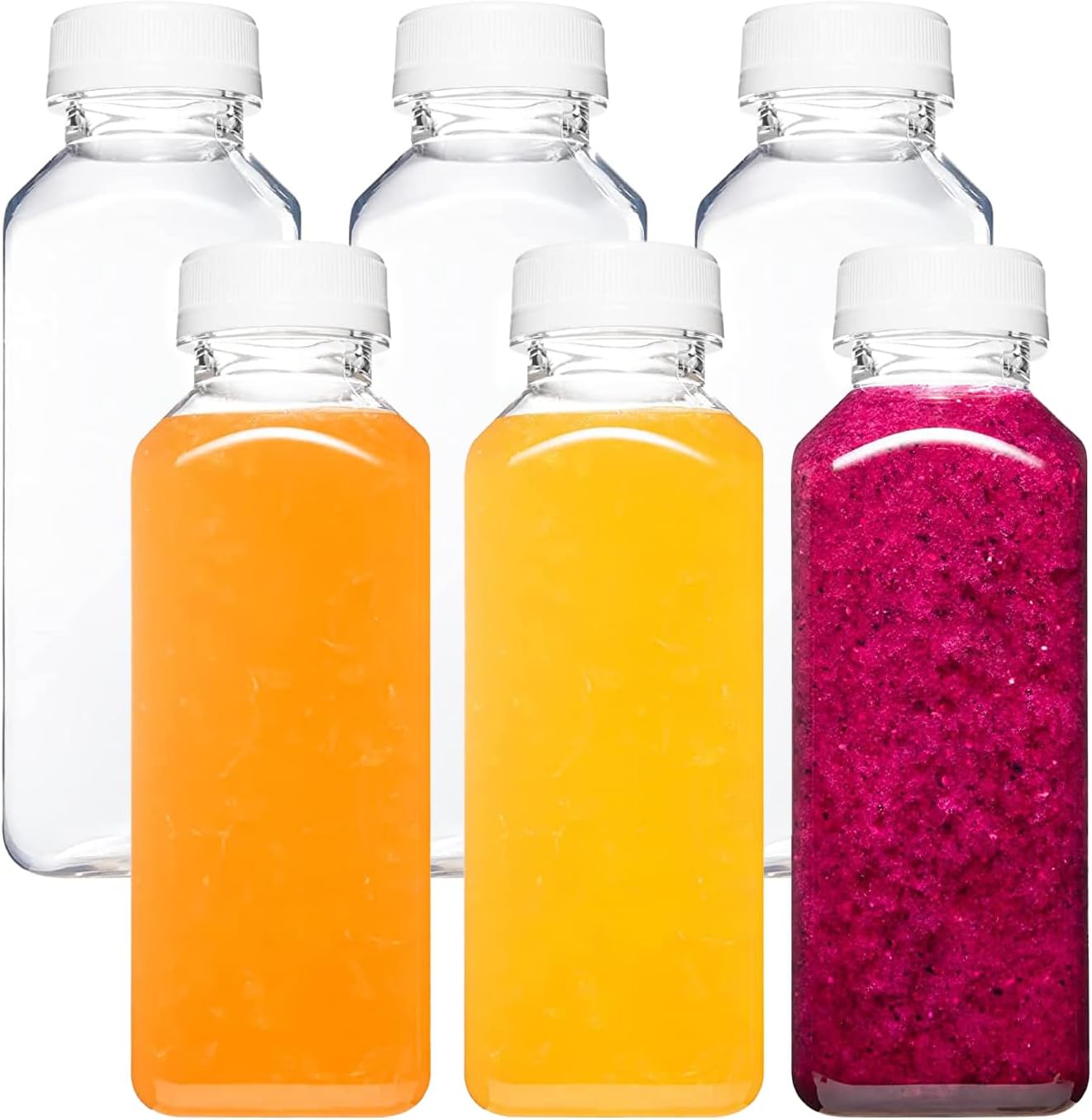 Norcalway 6pcs 12oz Plastic Bottles with Caps, Juice Containers With Lids For Fr...