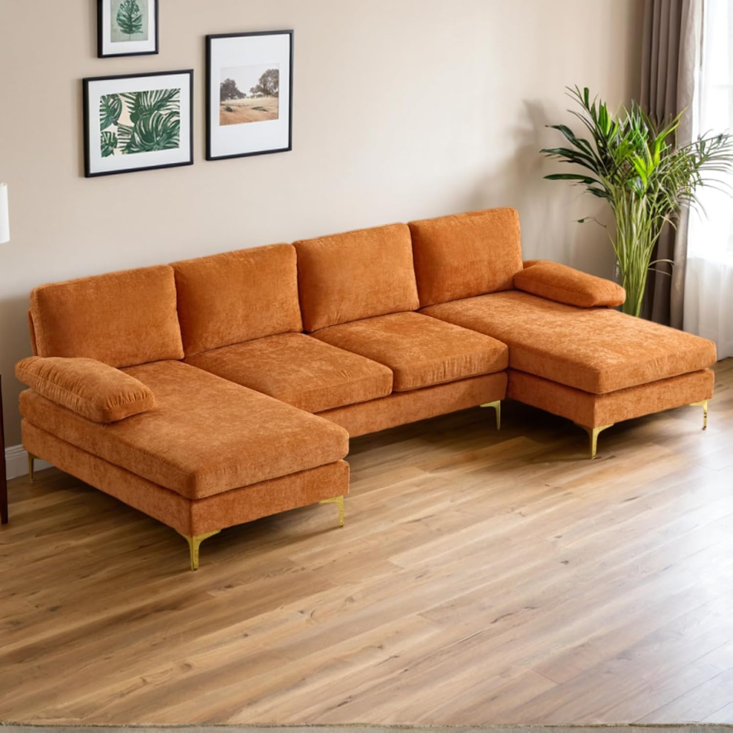 Karl home Convertible Sectional Sofa 110" U-Shape Sofa Couch 4-Seat Couch with C...