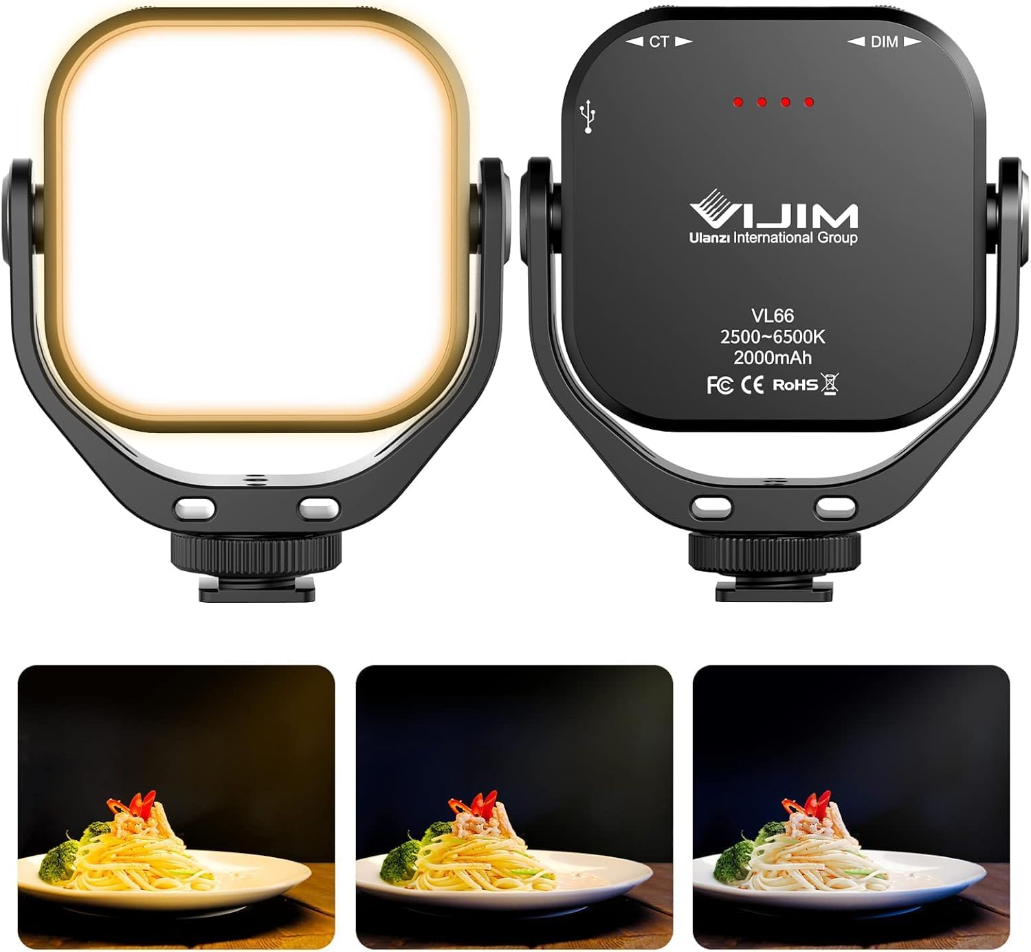 ULANZI VL66 Bi-Color Adjustable Rechargeable 2500-6500K - Mini Video Portable Li...