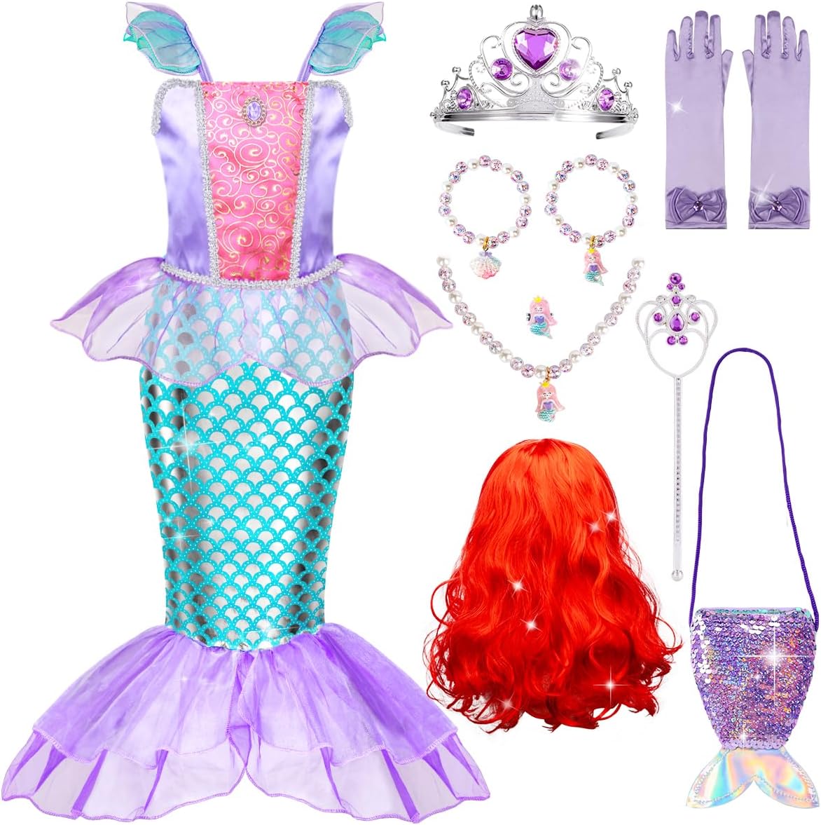 Meland Mermaid Dress for Girls - Little Mermaid Costume for Girls with Bag Princ...