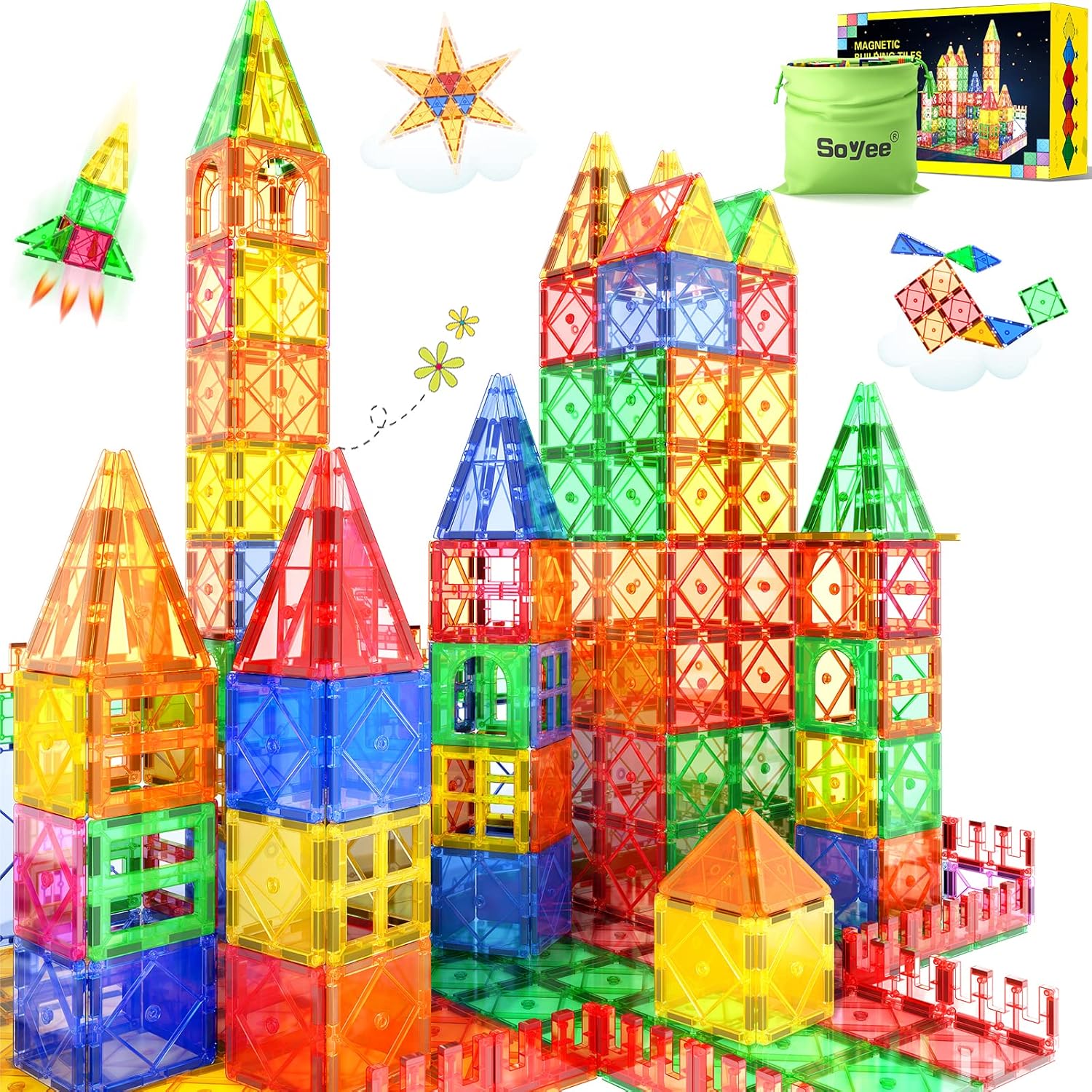 52PCS Magnetic Tiles Toys for 3 Year Old Boys and...
