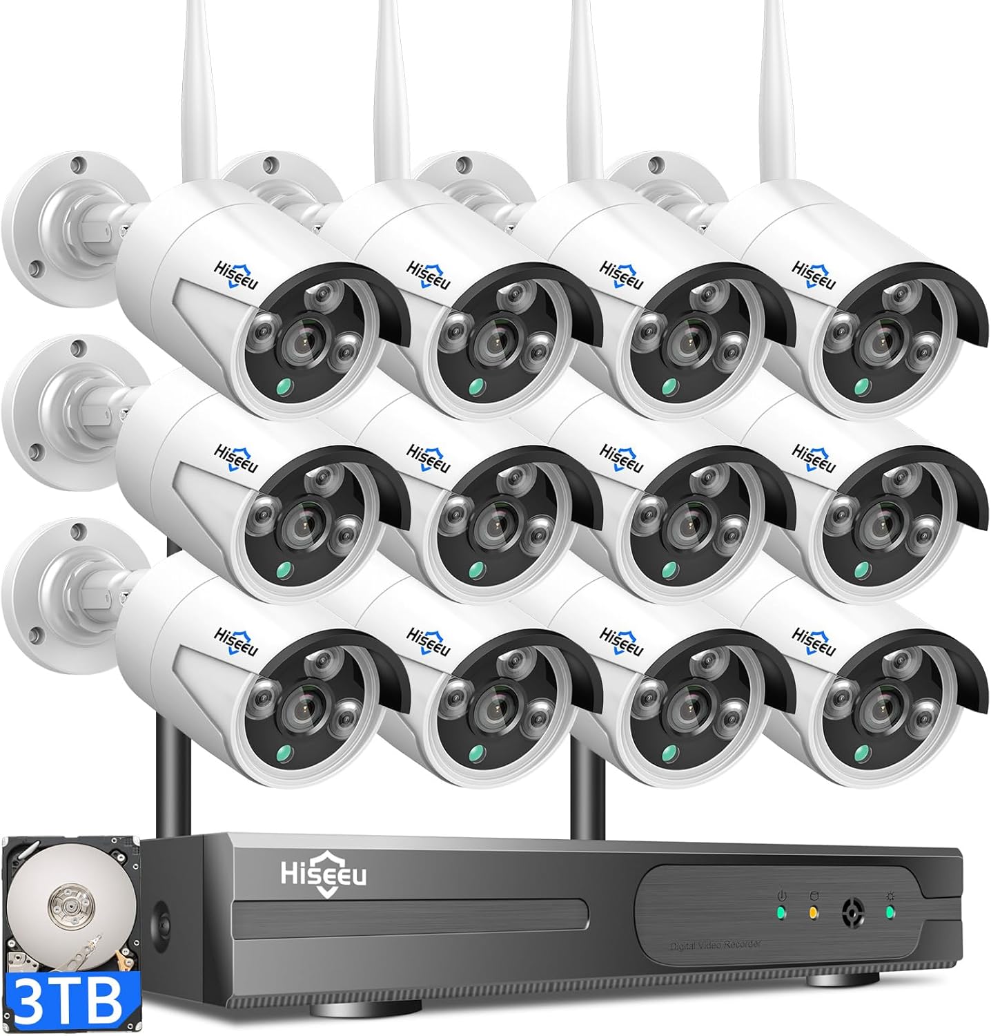 Hiseeu Wireless Pro WiFi Security Camera System, 16CH 4K NVR Kit, 12Pcs 5MP CCTV...