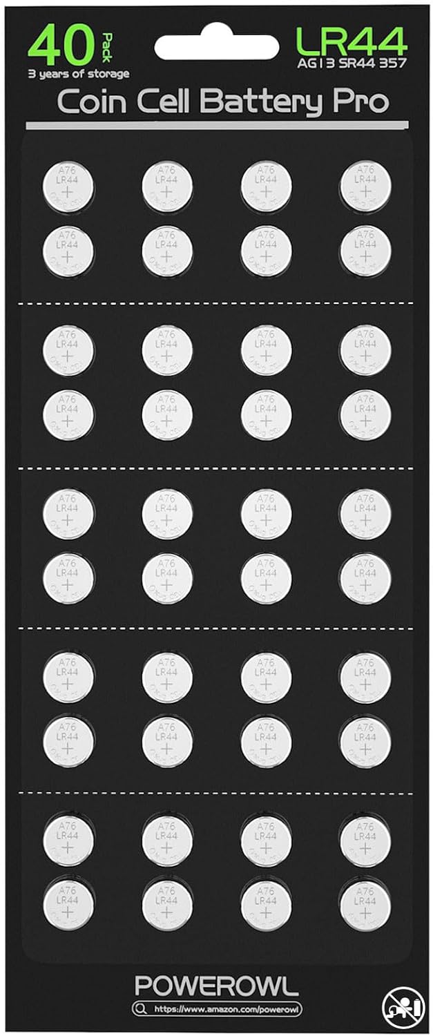 POWEROWL High Capacity LR44 Batteries 40 Pack, L1154F AG13 357 303 SR44 A76 Prem...