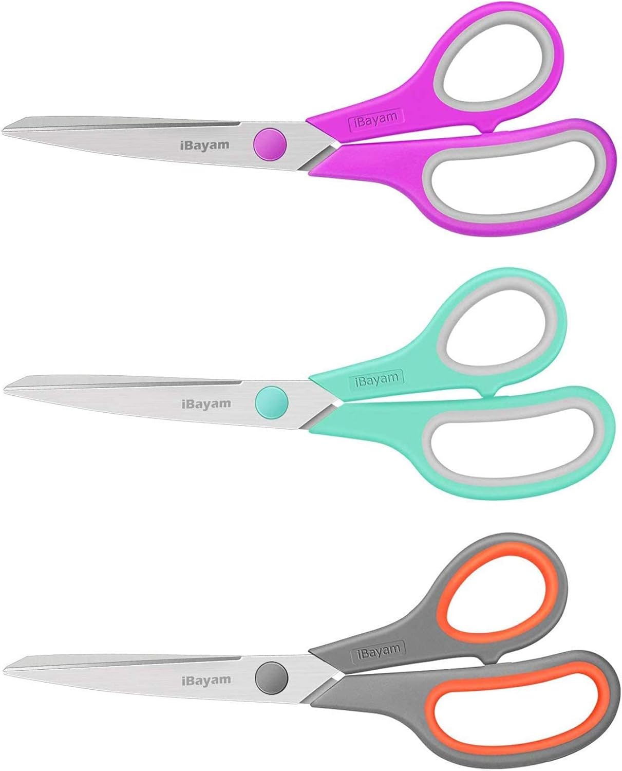 Scissors, iBayam 8" All Purpose Scissors Bulk 3-Pack, Ultra Sharp 2.5mm Thick Bl...