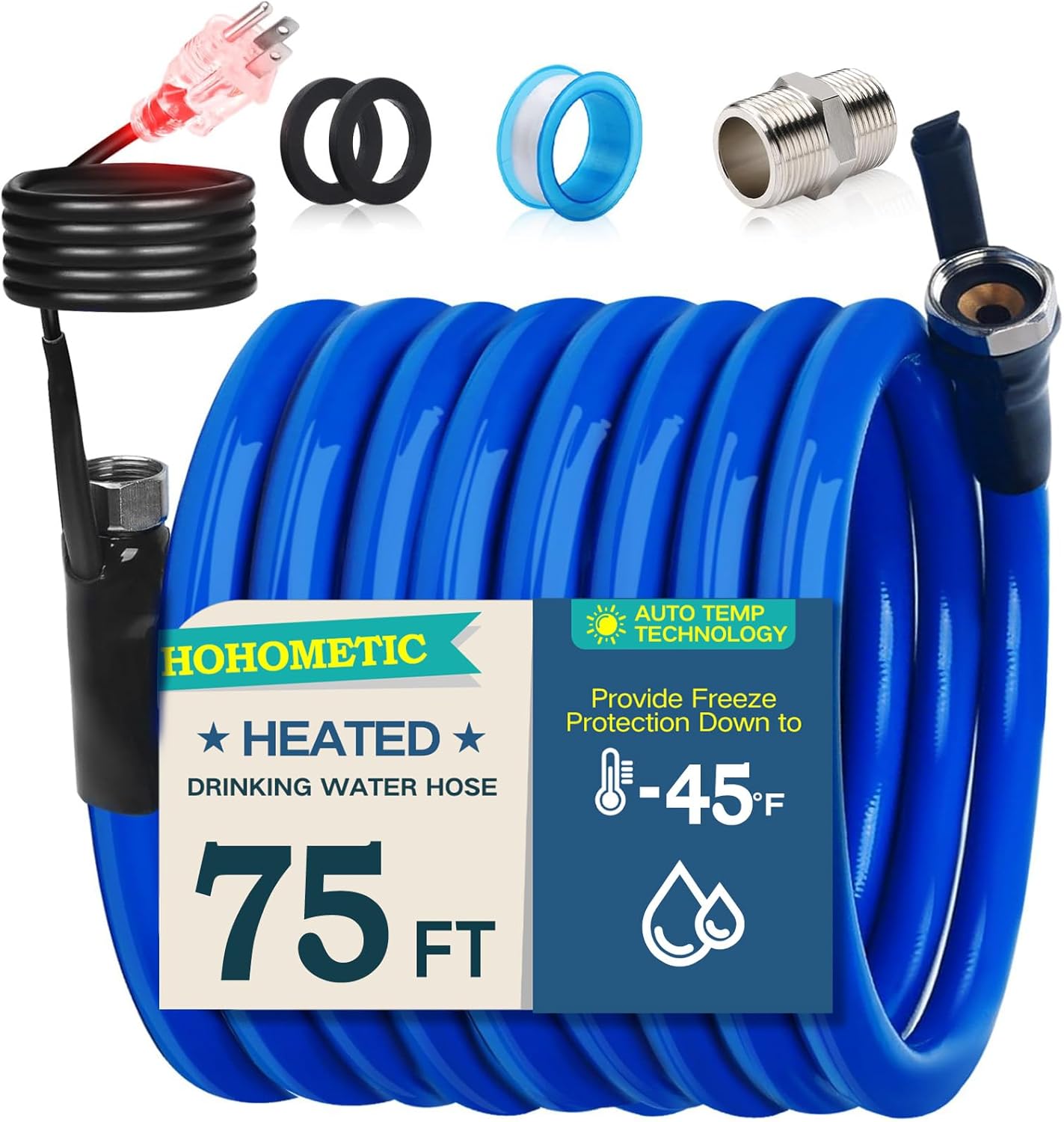 75FT Heated Water Hose for RV,-45 ℉ Antifreeze 4.0 Upgraded Heated Drinking Gard...