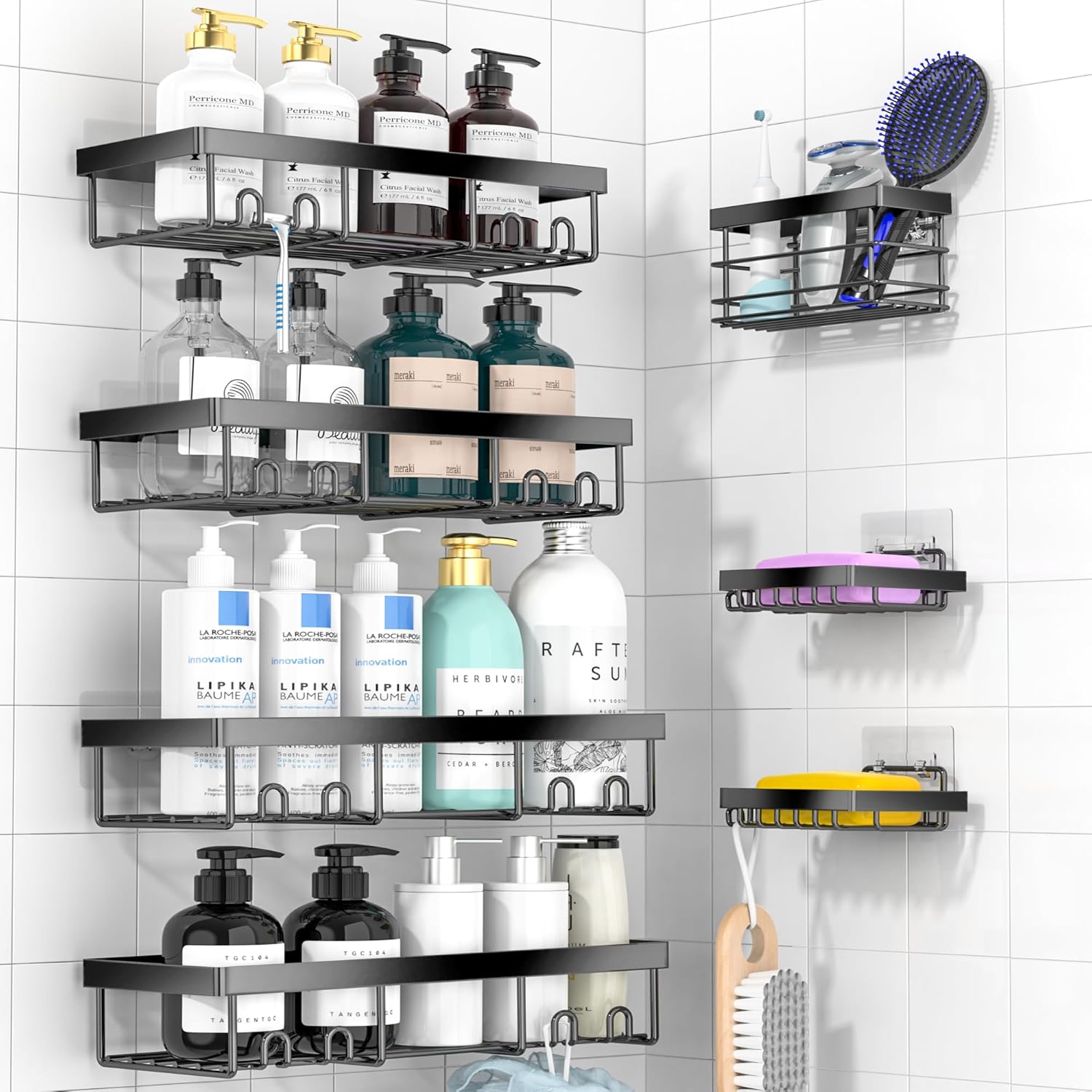 Moforoco 7 Pack Adhesive Shower Organizer Caddy Shelves Rack - Corner Bathroom S...