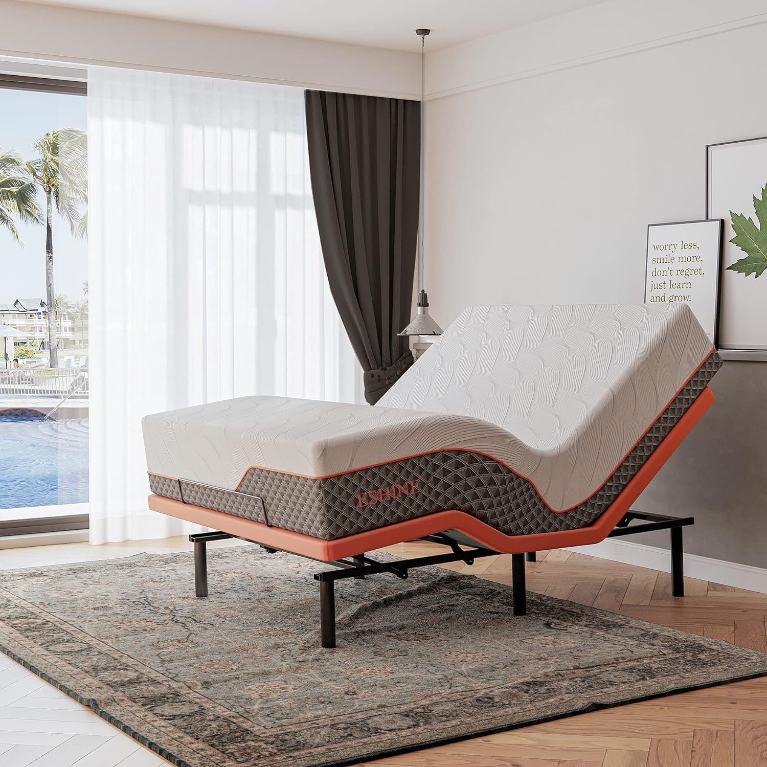 ESHINE Queen Adjustable Bed Frame - 14“ Luxury Gel Memory Foam Hybrid Mattress,...