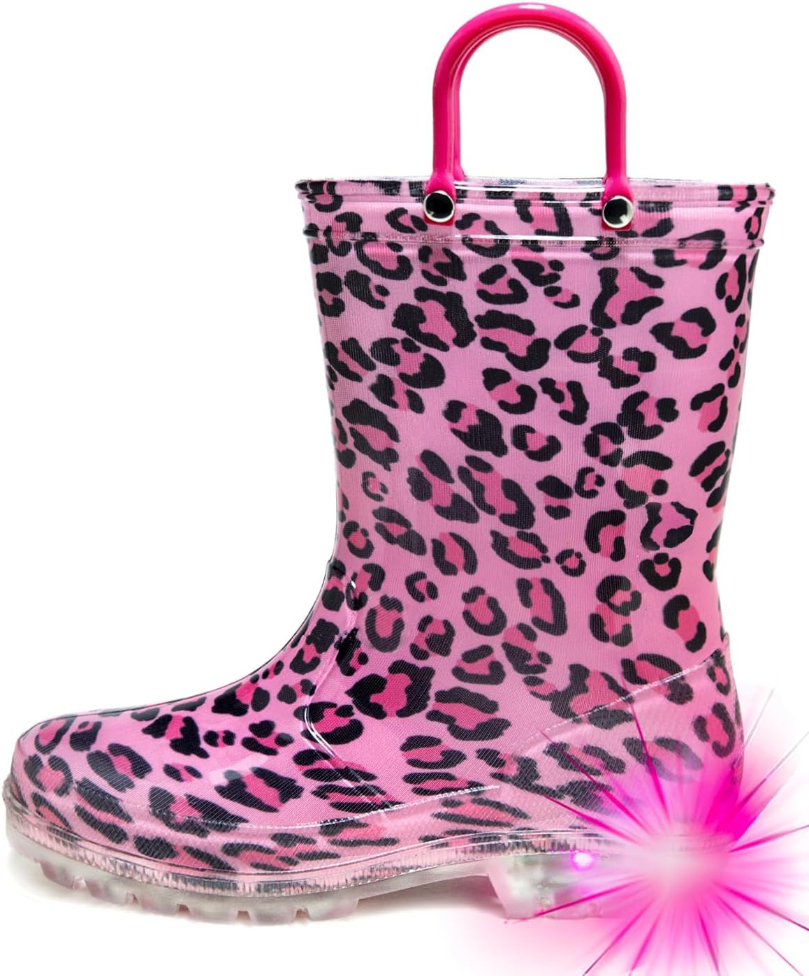 HugRain Light Up Rain Boots for Little Kids 8 Toddler Pink Leopard