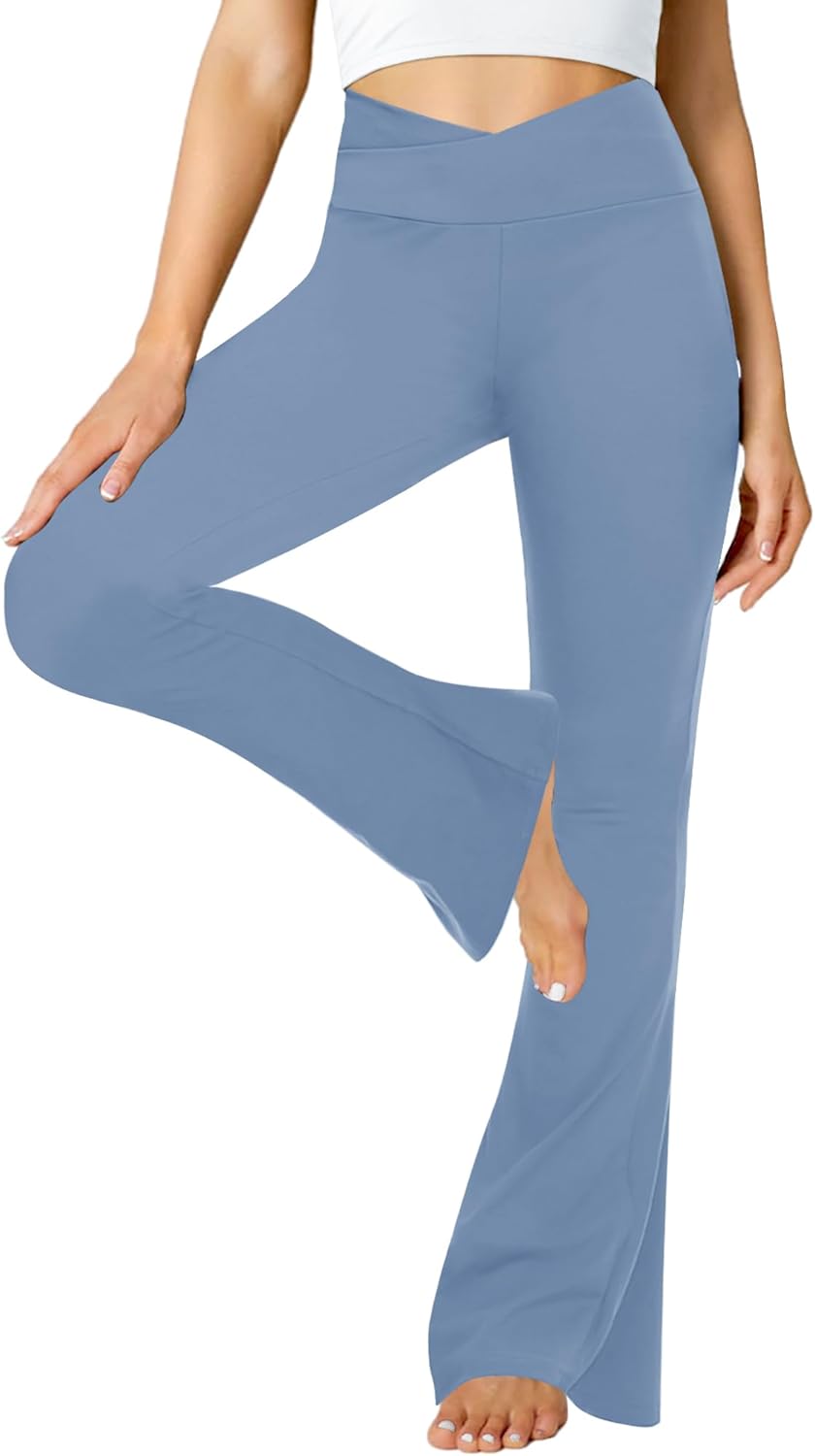 ZOOSIXX Black Flare Yoga Pants for Women, Crossover Soft Bootcut Leggings Large...