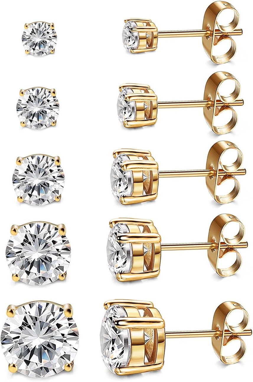 Kainier Women's 14K Gold Plated CZ Stud Earrings Simulated Diamond Round Cubic Z...