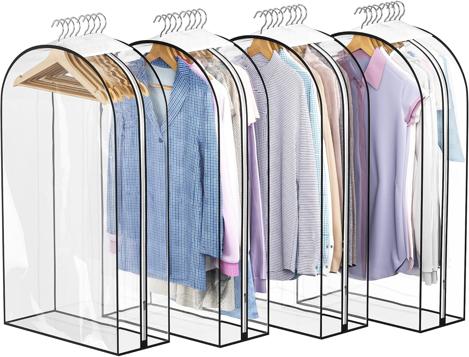 Clear Garment Bag For Hanging Clothes- 4 Pack 10” Gusseted Suit Bags For Closet...