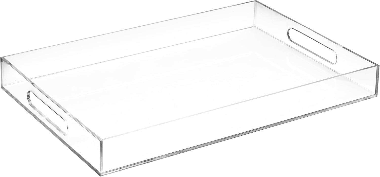 Modern Elegant 16"x12" Rectangle Acrylic Lucite Plastic Decorative Tray Clear Se...