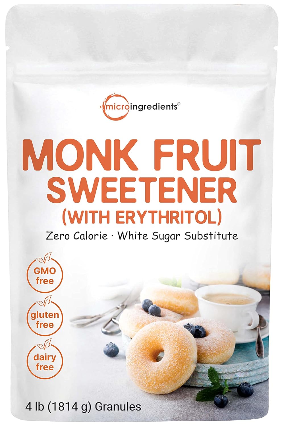 Monk Fruit Sweetener with Erythritol Granules, 4 Pounds, No After Taste, 1:1 Whi...