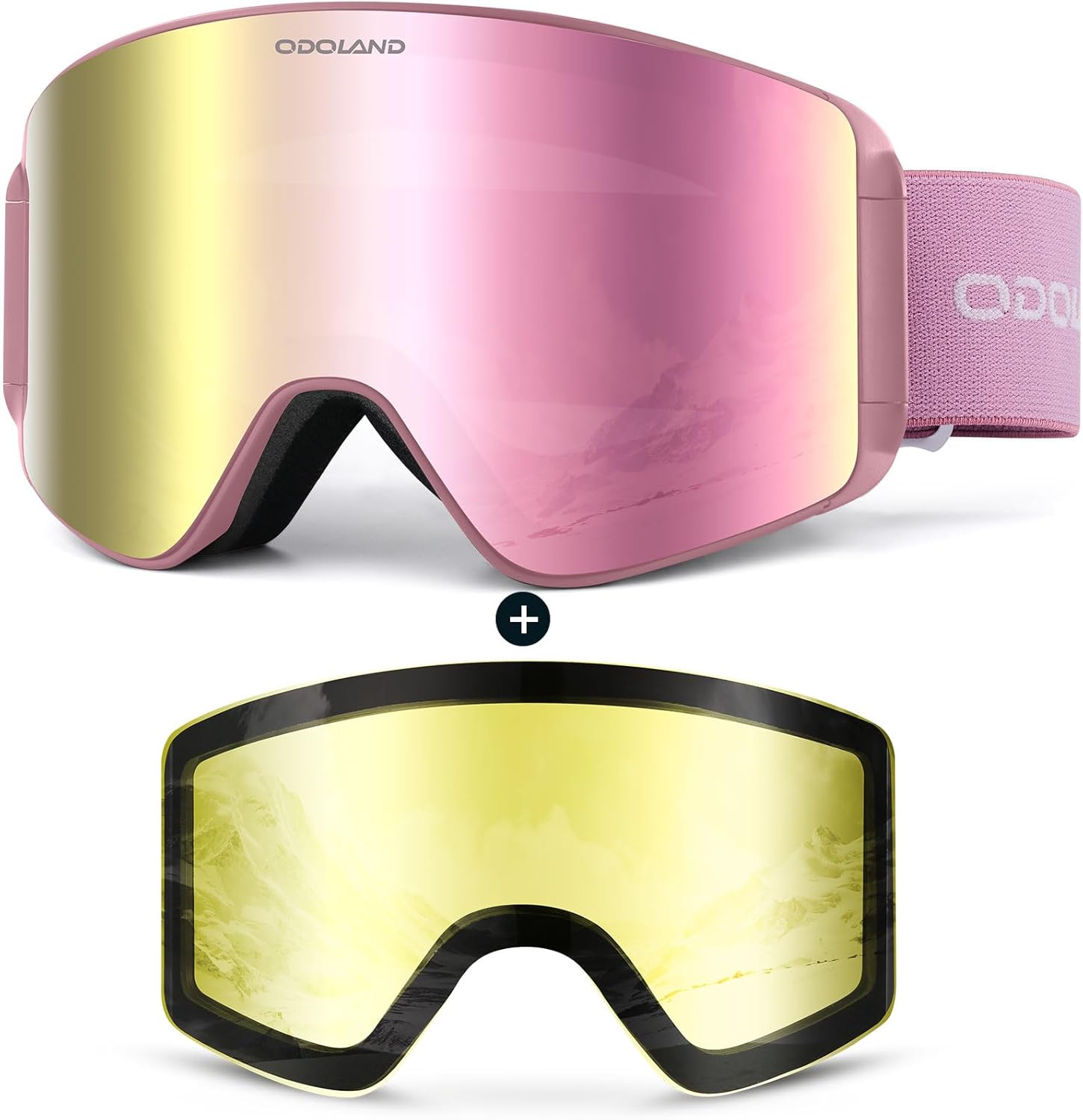 Odoland Ski Goggles Set with Detachable Lens, Frameless Interchangeable Lens, An...