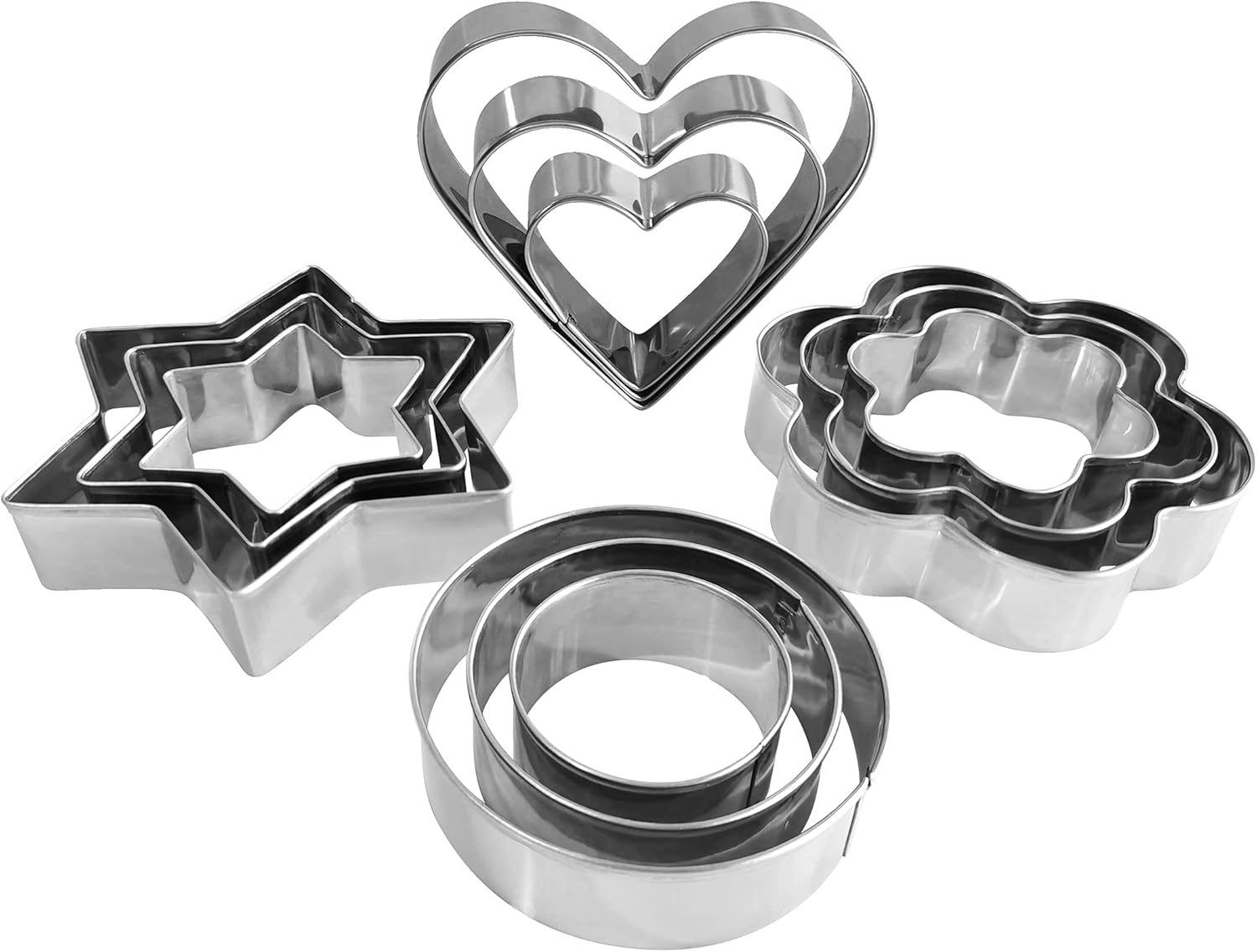 Metal Cookie Cutters Set- Heart, Star, Round, Flower - 12Pcs Cookie Cutters - He...