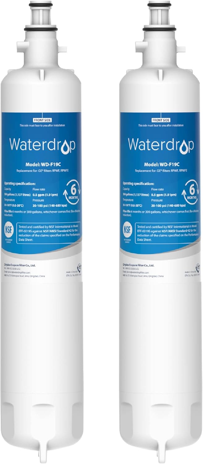 Waterdrop WD-F19C Replacement for GE® RPWFE®, RPWF (Built-in CHIP) Refrigerator...