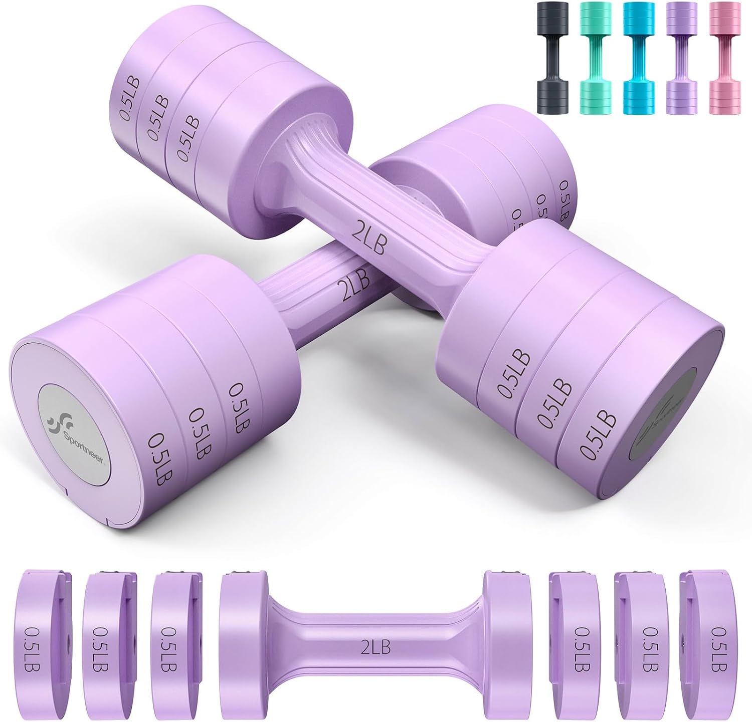 Adjustable Dumbbells Hand Weights Set: Sportneer 5 lb Dumbbells Set of 2 Each 2l...