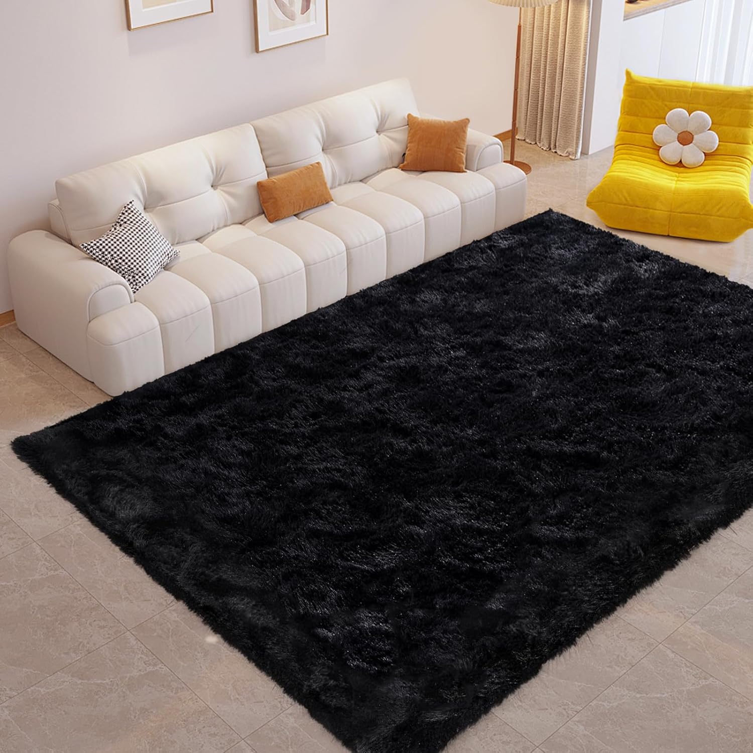 FinRèc Soft Black Rugs for Bedroom Living Room, 4x6 Feet Modern Indoor Fuzzy Sh...