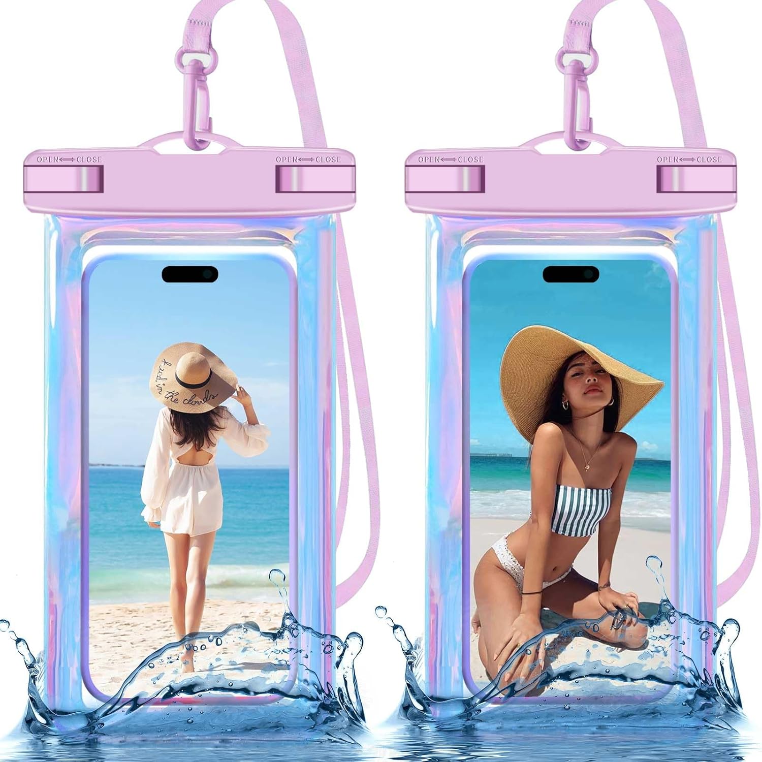 2 Pack Iridescence Universal Waterproof Phone Pouch, Large Phone Waterproof Case...