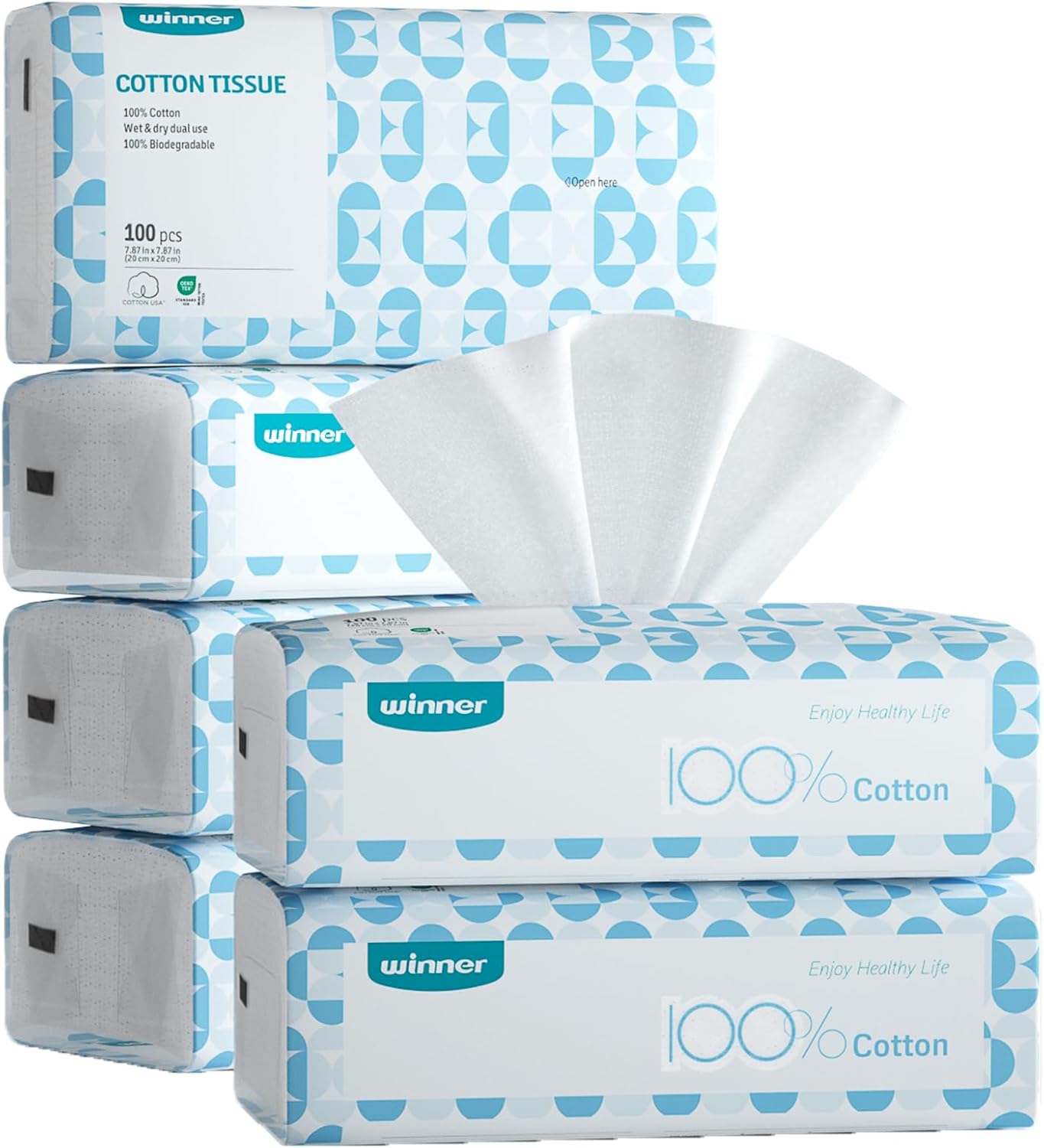 Winner Soft Face Towels - 100% USA Cotton Dry Wipes, 600 Count Unscented Cotton...