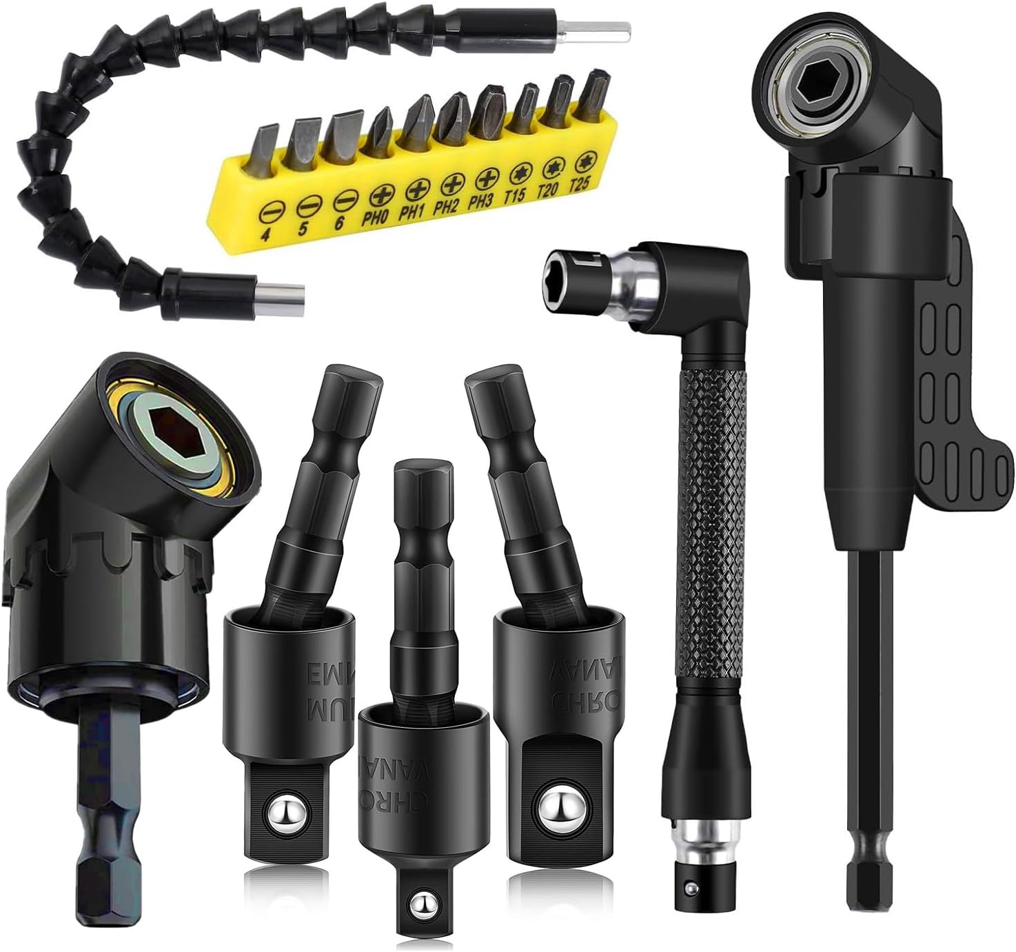 17Pcs Flexible Drill Bit Extension, Include 3Pcs Rotatable Socket Adapter 2Pcs H...