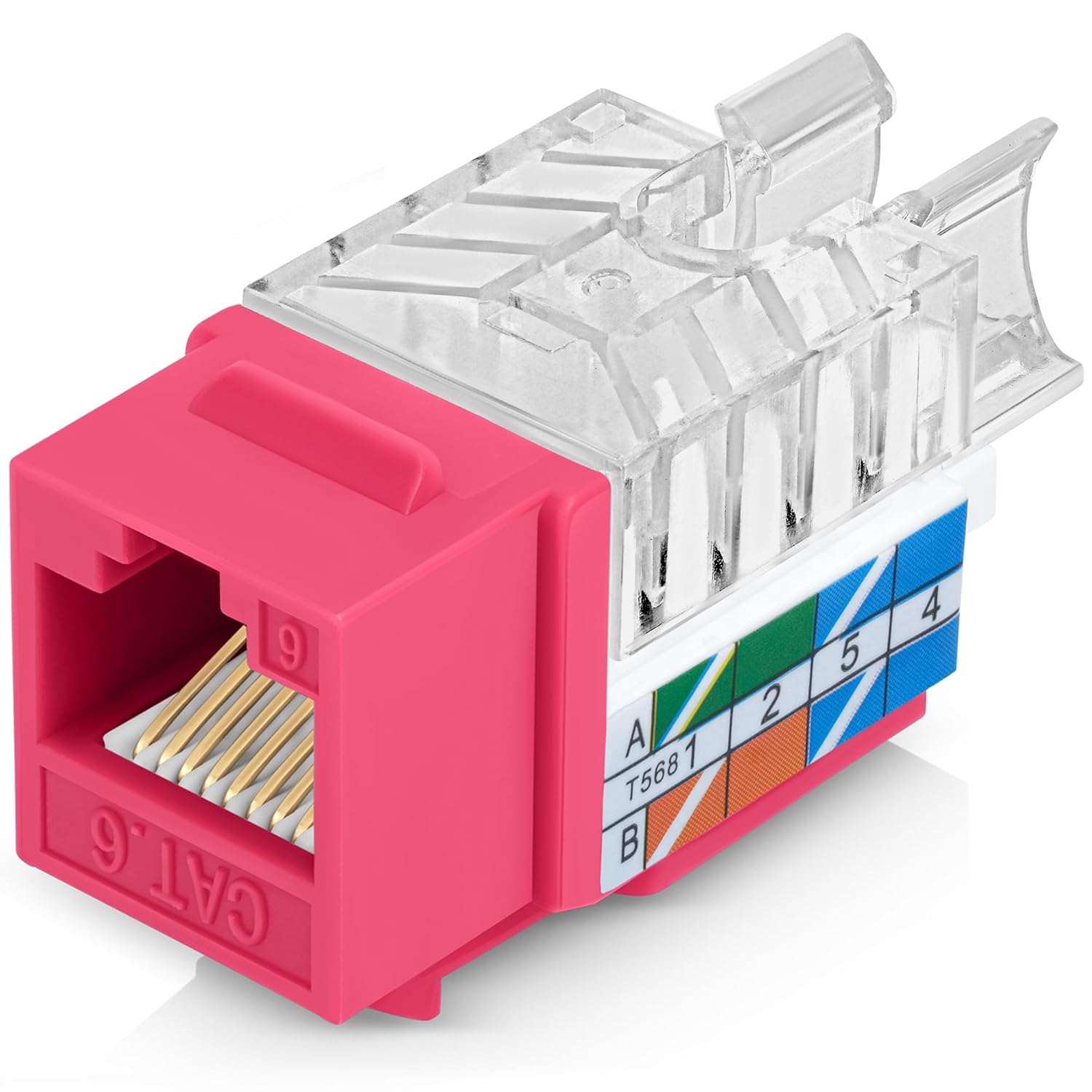 Everest 45° Angled RJ45 Cat6 Keystone Jacks 20-Pack in Pink - Slim Profile Femal...