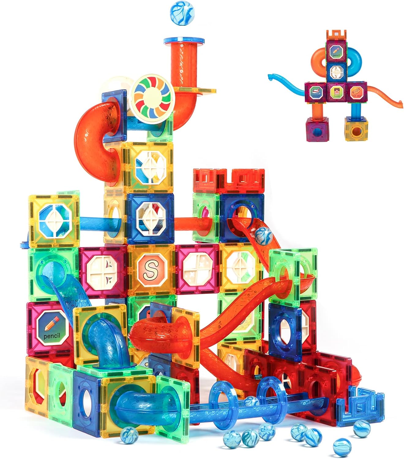 MAGBLOCK Magnetic Tiles 176Pcs Marble Run Race Track Toy Set STEM Educational Bu...