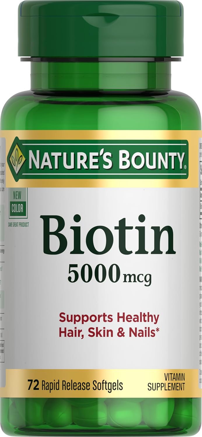 Nature’s Bounty Biotin Supplement, Supports Healthy Hair, Skin & Nails, 5000mcg,...