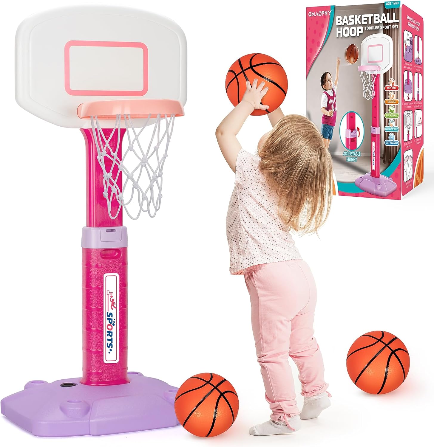 Toddler Basketball Hoop Indoor for Age 1-3, Adjust...