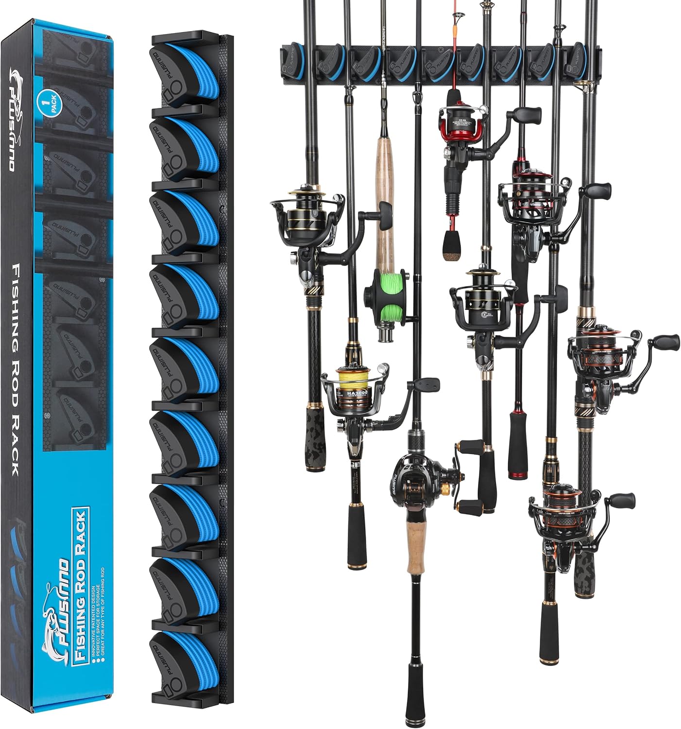 PLUSINNO Vertical Fishing Rod Holder, Wall Mounted Fishing Rod Rack, Fishing Pol...