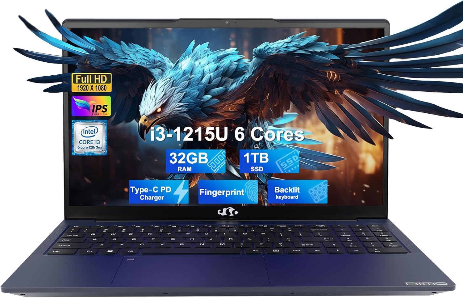 NIMO 15.6 FHD Laptop, Intel 6-Cores i3-1215U, 32GB RAM, 1TB SSD, (Beat i5-1135G7...