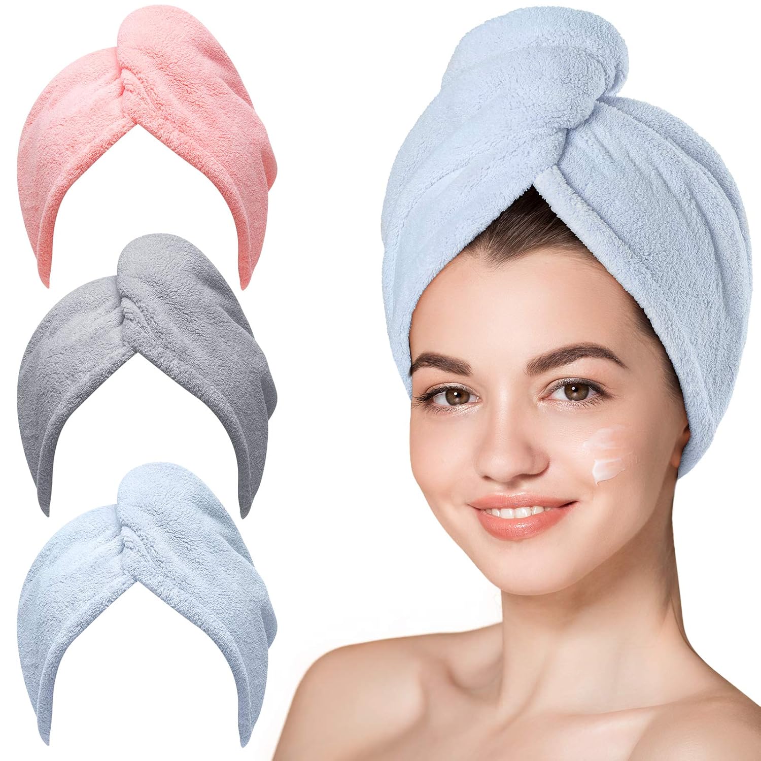 Hicober Microfiber Hair Towel, 3 Packs Hair Turbans for Wet Hair, Drying Hair Wr...