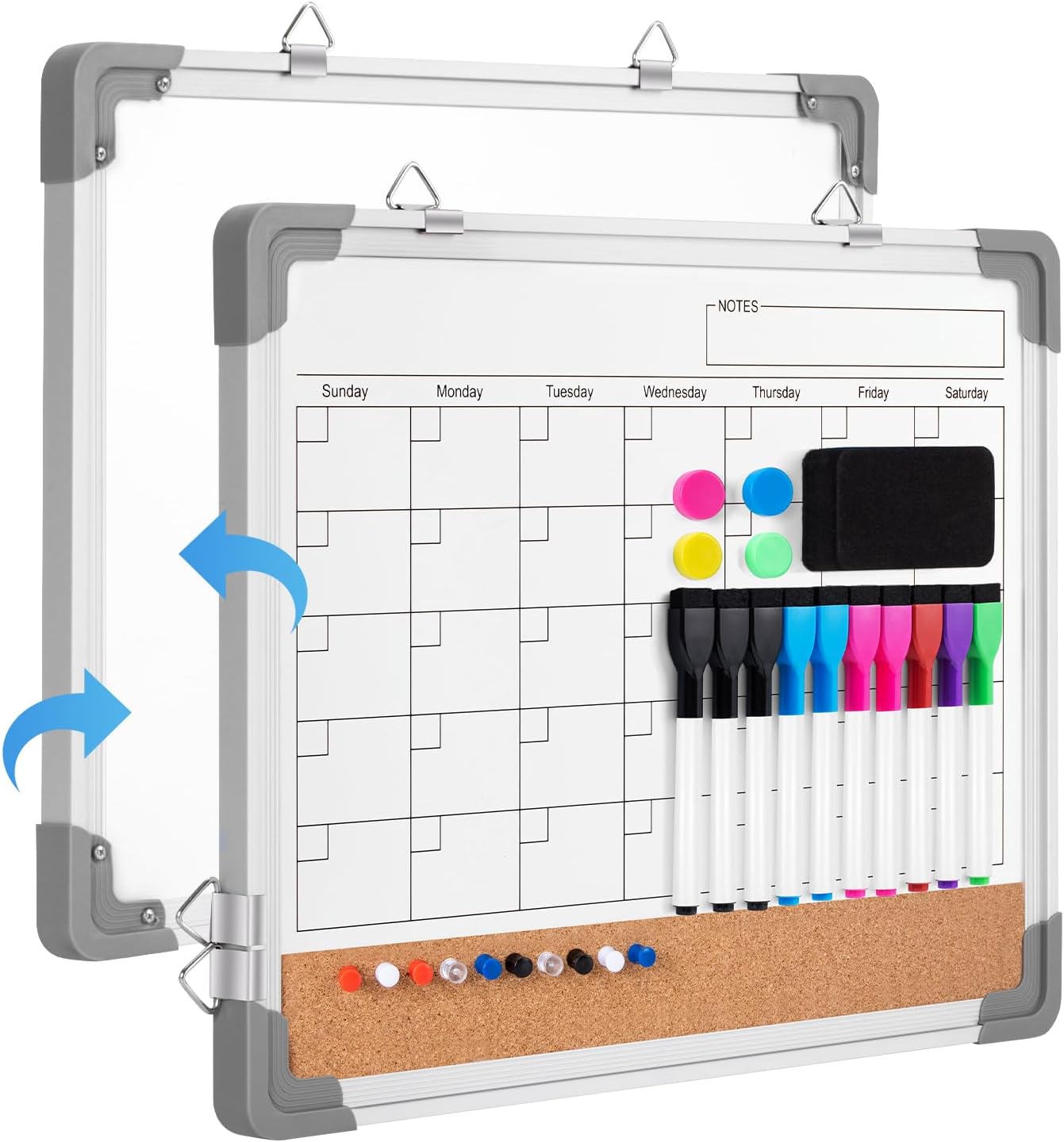 VUSIGN Monthly Calendar White Board Dry Erase Cork Board Combination for Wall, 1...