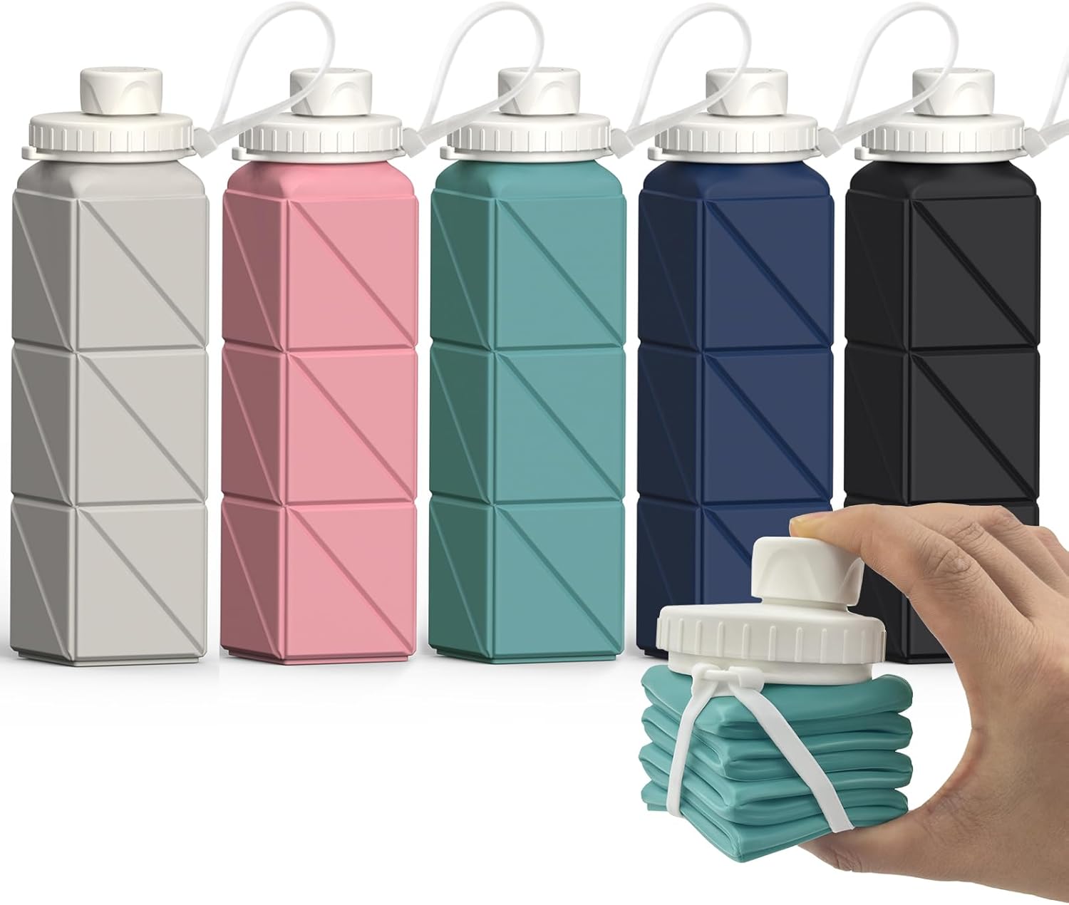 Collapsible Water Bottles, Silicone Foldable Portable Water Bottle 610ml, Lightw...