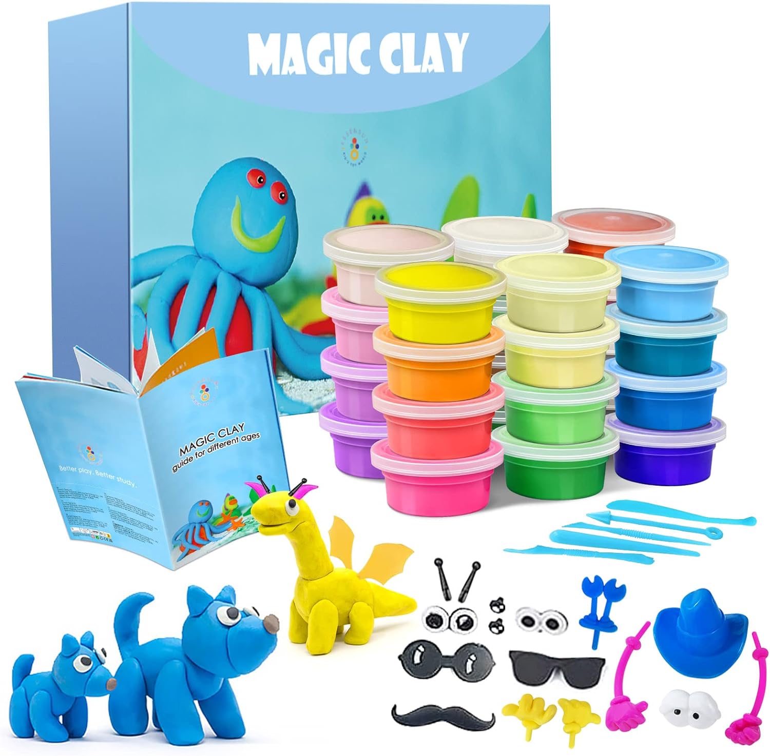 ESSENSON Modeling Clay Kit - 24 Colors Air Dry Ultra Light Soft & Stretchy DIY M...