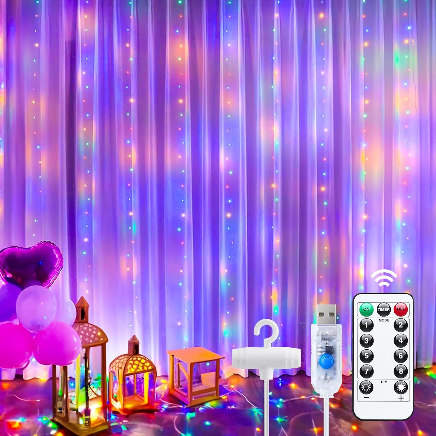 Minetom Curtain Lights, 300 LED Dimmable Fairy Lights with Remote and Timer, 8 M...