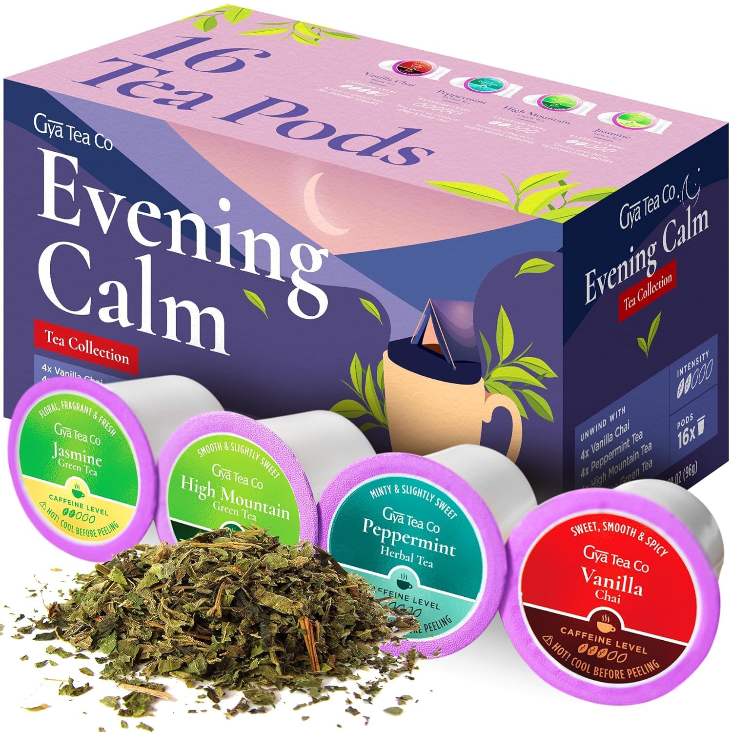 Gya Tea Co Evening Calm Tea Gift Set (16 ct) - Assorted Tea Pod Variety Pack wit...