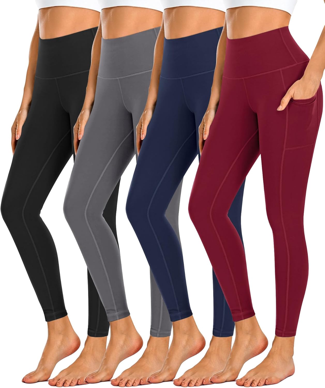 Dimore 4 Pack Workout Leggings for Women with Pockets,High Waisted Tummy Control...