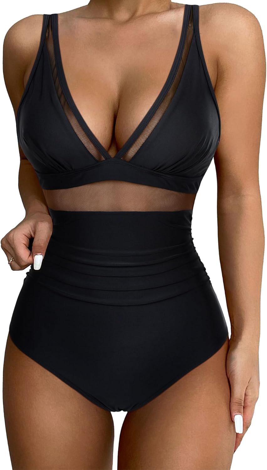 SUUKSESS Women Sexy Mesh Tummy Control Swimsuit Push Up High Waisted Bathing Sui...