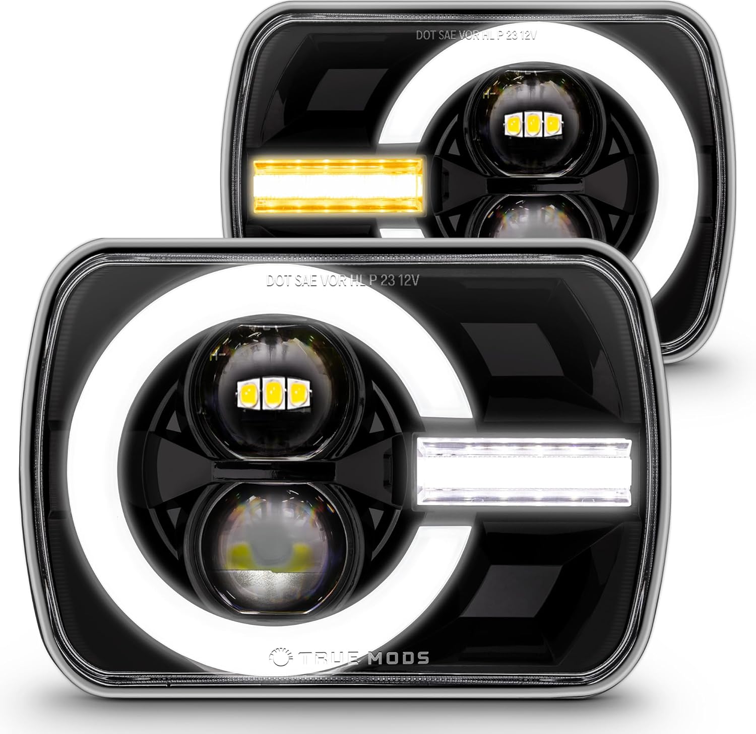 TRUE MODS 5x7 7x6 Inch H6054 Black LED Headlights H4 Sealed Beam Replacement Lam...